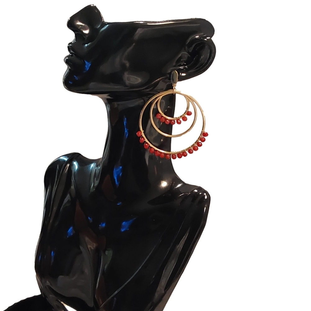 Elegant Gold and Red Hoop Earrings